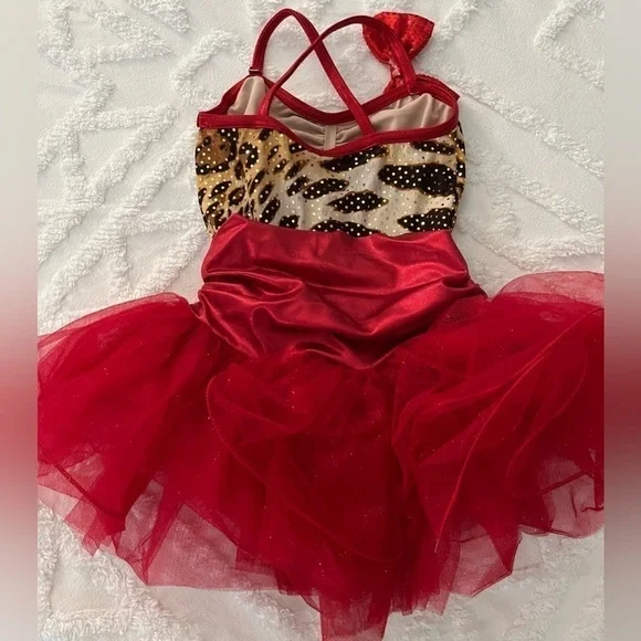 Weissman Red Leopard Print Dance Child Costume SC Black Red Sequin - Picture 9 of 14